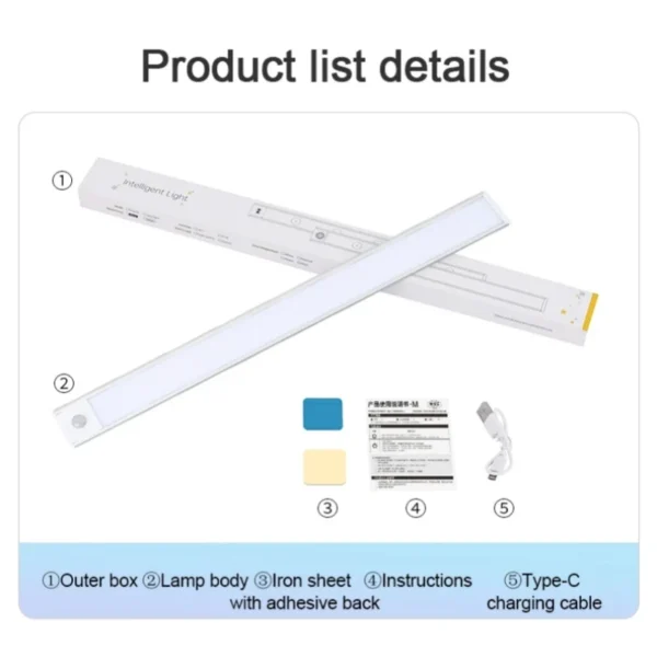 LED Night Light 20/30/40/50CM Motion Sensor Wireless USB Cabinet Night Light Wardrobe Lamp For Kitchen Cabinet Bedroom Wardrobe