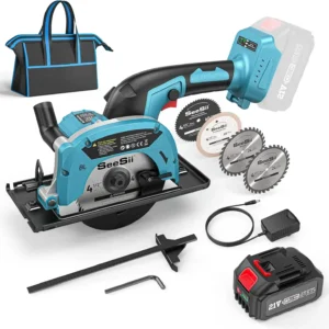 Seesii Cordless Mini Circular Saw 4-1/2″ Electric Compact Circular Saw 5380RPM for Cutting Wood Plastic Soft Metal Power Tools